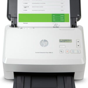 HP SCANJET ENTERPRISE FLOW 5000 S5, - SCAN UP TO 65 PPM/130 IPM (BLACK & WHITE, 300PPI), COLOUR SCANNING, SCAN RES - UP TO 600 DPI (COLOUR AND MONOCHROME, SHEET-FEED), 1 X USB 3.0 AND 1 X USB 2.0 PORT, STANDARD MEMORY 512 MB, RECOMMENDED FOR 7500 PAGES PER DAY, USB 2.0 PORT FOR WI-FI ACCESSORY.